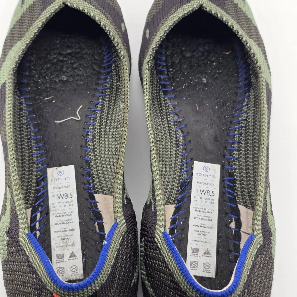 Rothy's Point Flat Shoe in Green Camouflage Pattern size 8.5 Womans